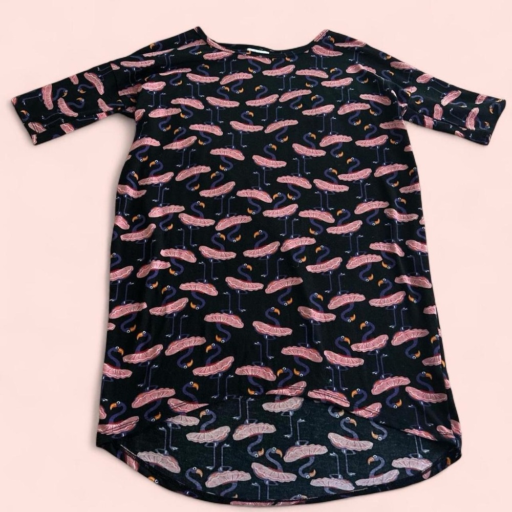 Black Flamingo Print Shift Dress - Pink Flamingo Pattern